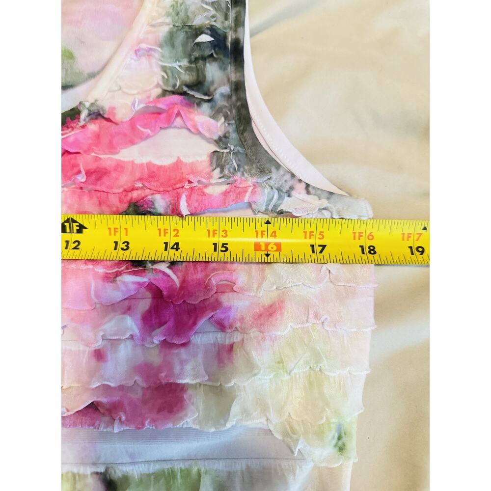 Pink & Green Tiered Ruffle Fairy Tank Top Medium Cottage Y2K - Picture 4 of 5